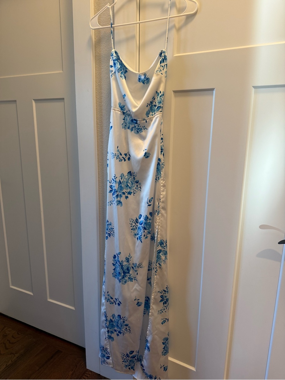 Lucy in the Sky White Slip Dress with Blue Floral Print